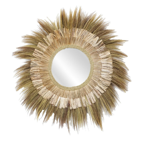 Atlas Laurent Wall Mirror - Handcrafted Rattan & Palm Fiber Design for Bohemian Style Decor, 48" Diameter MI11057-01