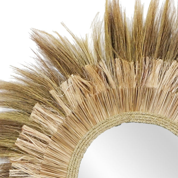 Atlas Laurent Wall Mirror - Handcrafted Rattan & Palm Fiber Design for Bohemian Style Decor, 48" Diameter MI11057-01