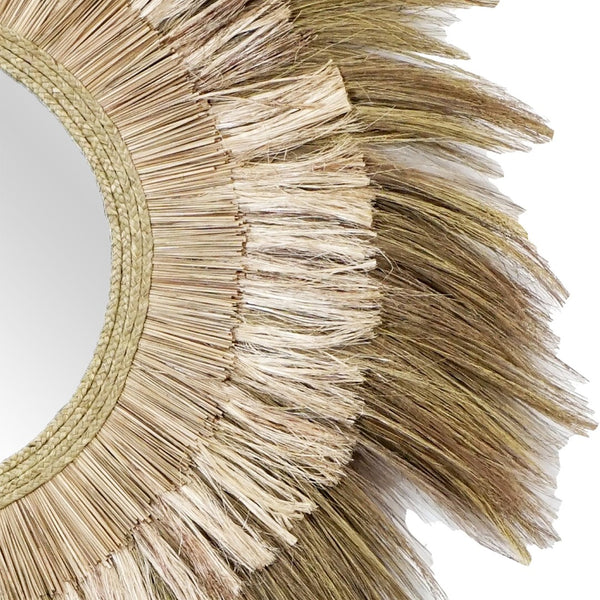 Atlas Laurent Wall Mirror - Handcrafted Rattan & Palm Fiber Design for Bohemian Style Decor, 48" Diameter MI11057-01