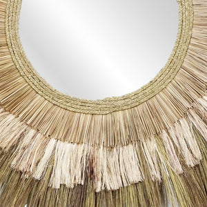 Atlas Laurent Wall Mirror - Handcrafted Rattan & Palm Fiber Design for Bohemian Style Decor, 48" Diameter MI11057-01
