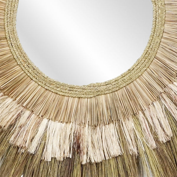 Atlas Laurent Wall Mirror - Handcrafted Rattan & Palm Fiber Design for Bohemian Style Decor, 48" Diameter MI11057-01