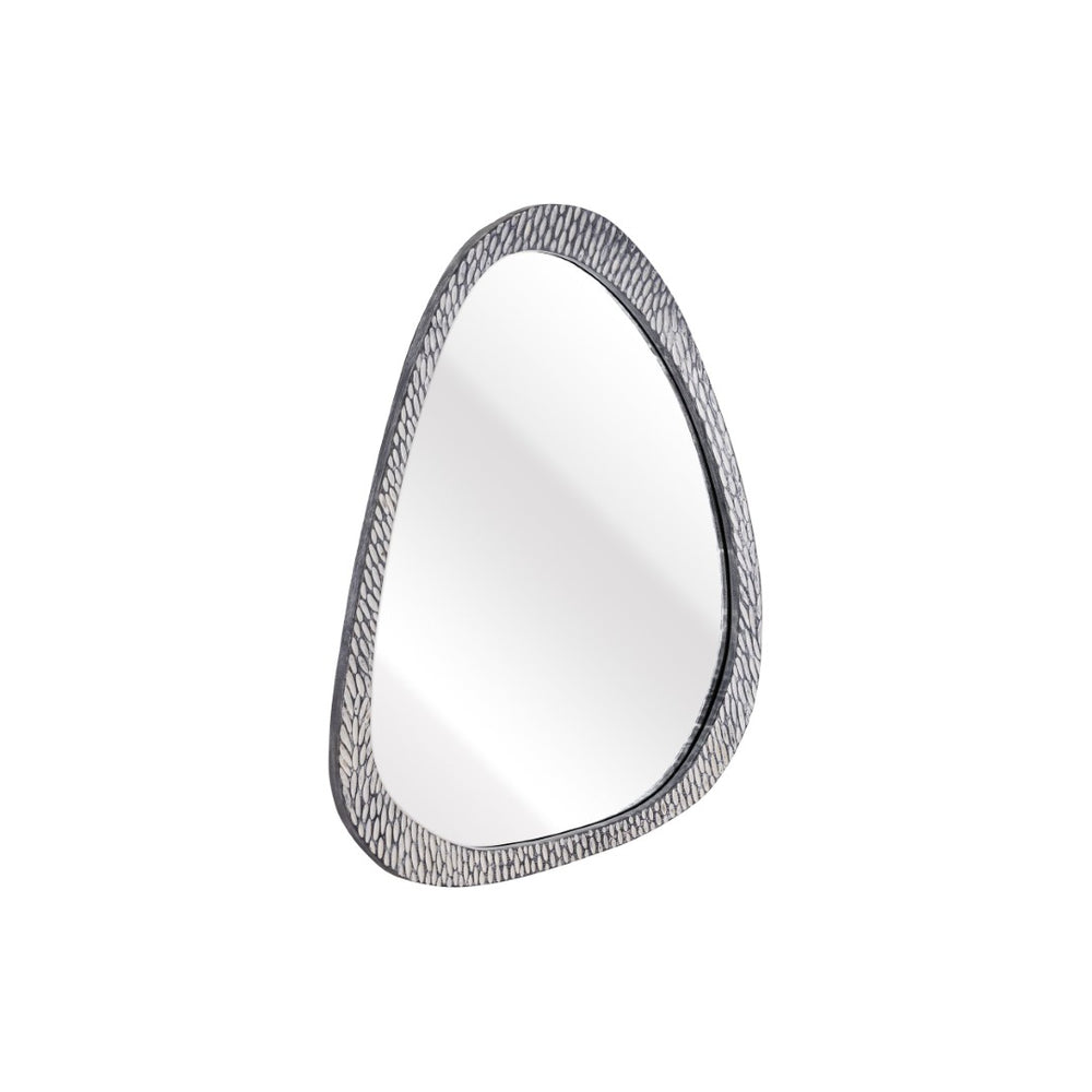 Atlas Morris Round Mirror - Textured Mango Wood Frame in Washed Dark Gray for Modern Home Decor Delight MI11068-01