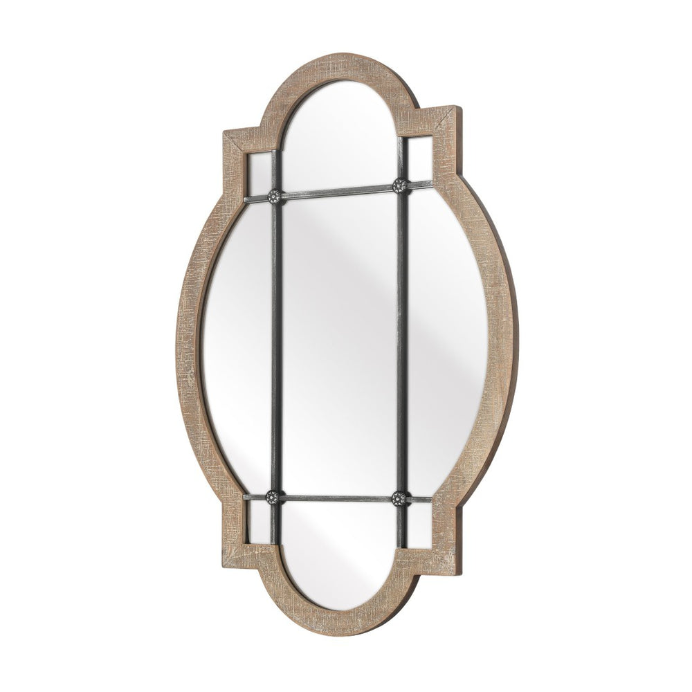 Atlas Odette Vintage-Inspired Elongated Oval Wall Mirror with Weathered Grey Frame & Black Grill Accent MI11070-01
