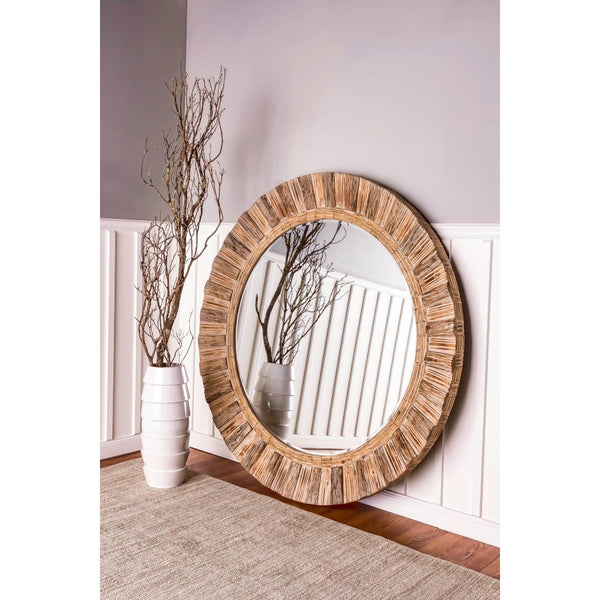 Atlas Oversized Round Wall Mirror - Stunning Natural Wood Frame for Elegant Spaces & Dramatic Decor Accent MI11072-01