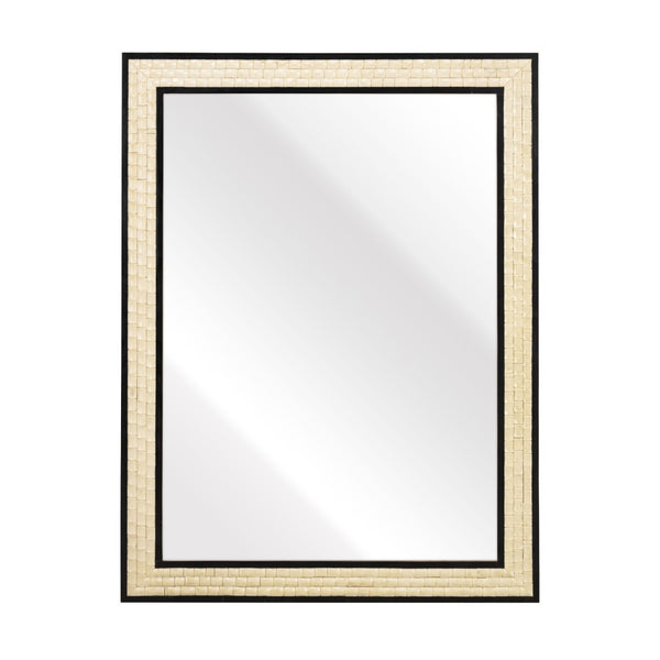 Atlas Sana Mirror - Elegant Rectangular Wall Decor with Glossy Ivory Finish and Striking Black Edges MI11078-01