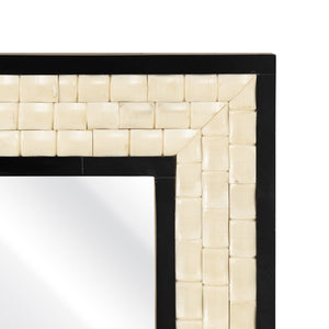 Atlas Sana Mirror - Elegant Rectangular Wall Decor with Glossy Ivory Finish and Striking Black Edges MI11078-01