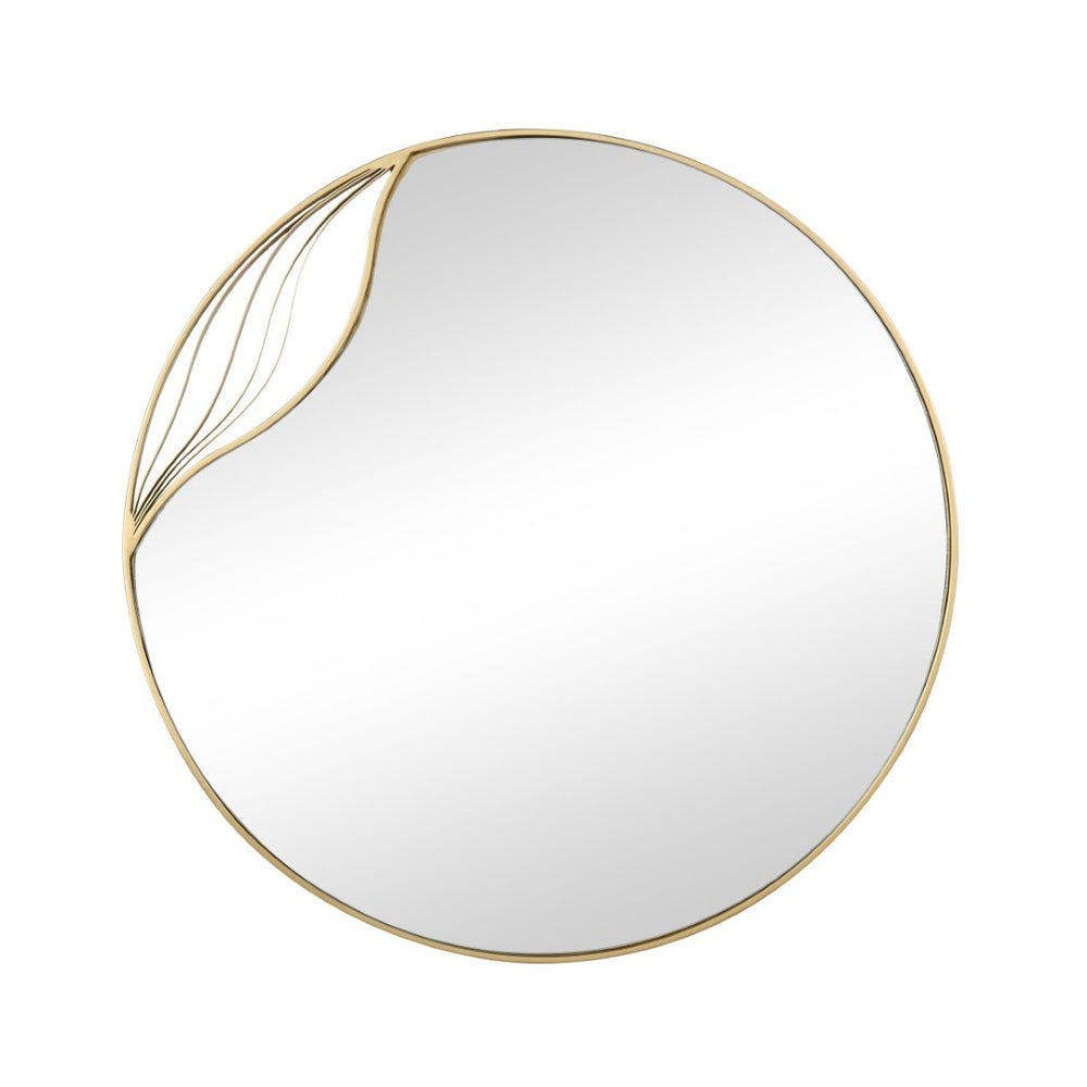 Atlas Stiller Round Wall Mirror with Brass Frame - Modern Rippled Design for Timeless Elegance and Style MI11079-01