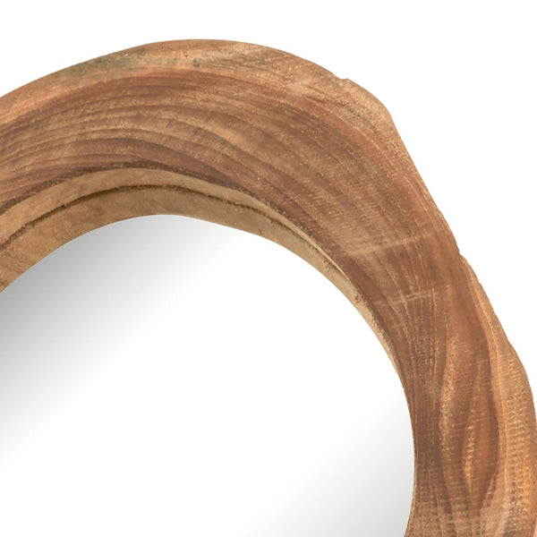 Atlas Teak Wood Wall Mirror Set of 3 - Artisan Round Frames with Unique Grain for Rustic Modern Decor MI11080-01S