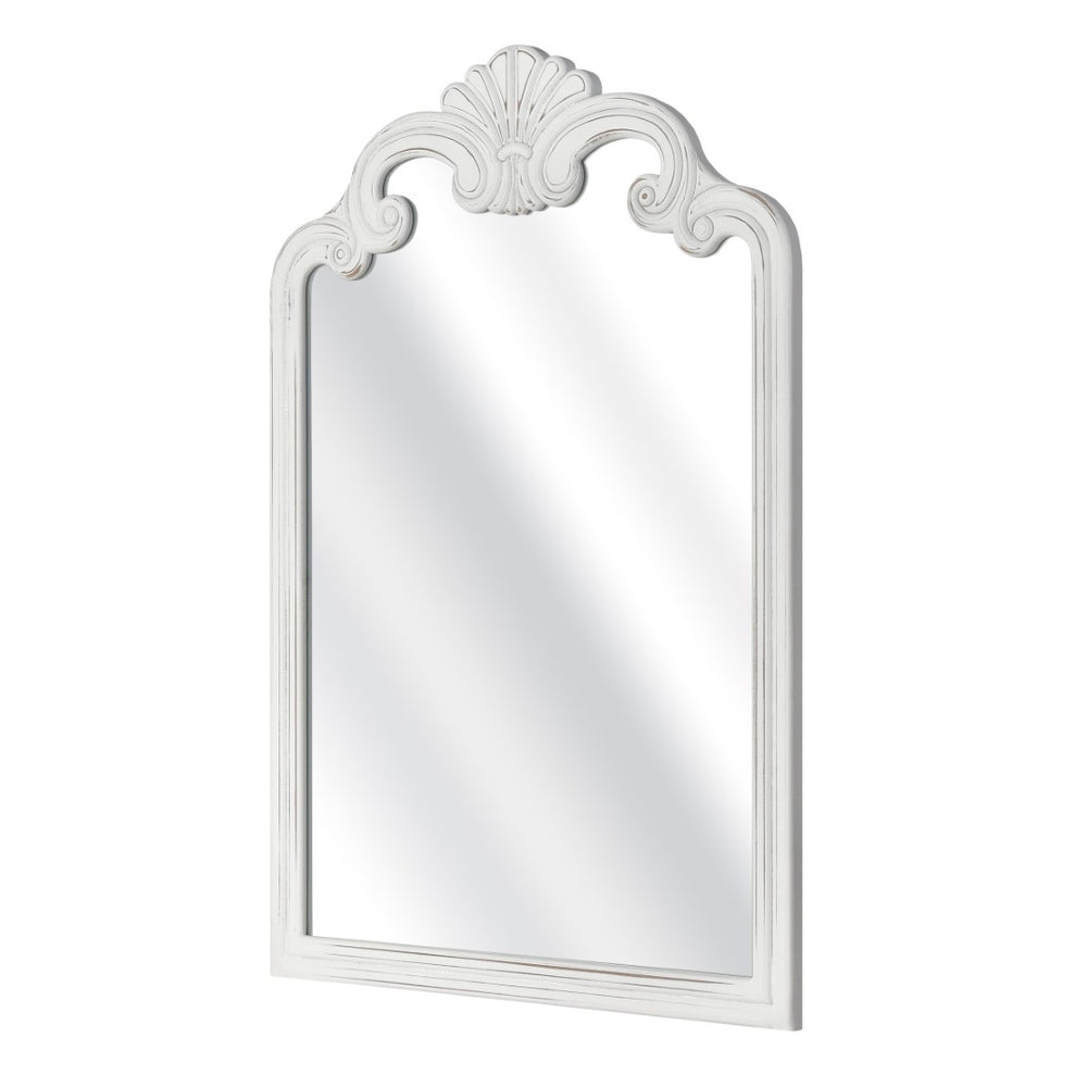 Atlas Terry Vintage-Style Wall Mirror - Distressed White Finish, Elegant Flourish Design for Any Room MI11082-01