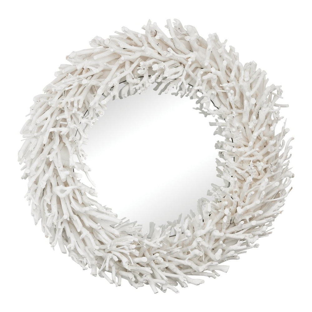 Atlas Whitebriar Handcrafted Wall Mirror with Snow White Sprig Garland - Minimalist Home Decor Accent Piece MI11090-01