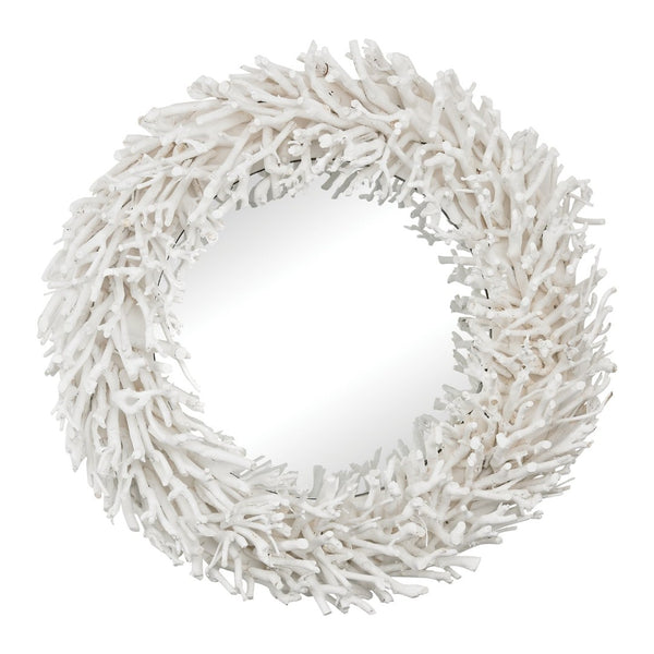 Atlas Whitebriar Handcrafted Wall Mirror with Snow White Sprig Garland - Minimalist Home Decor Accent Piece MI11090-01
