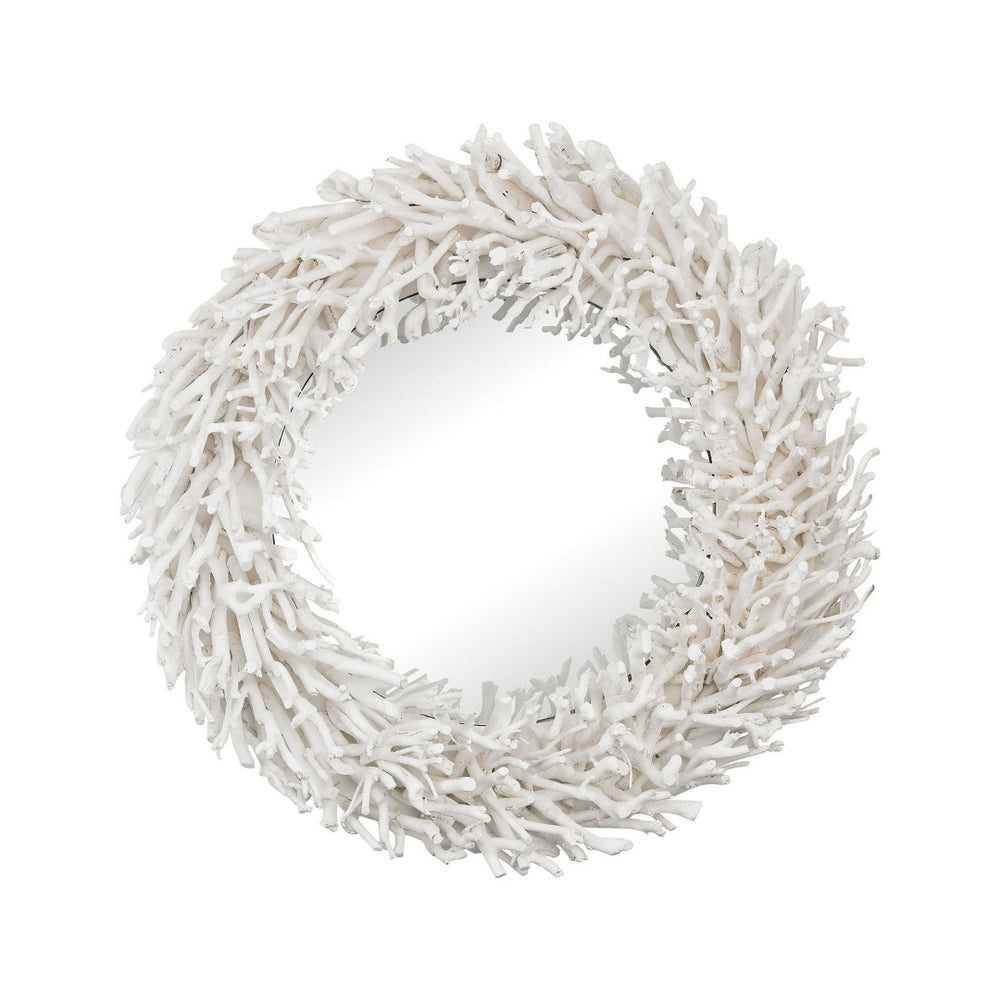 Atlas Whitebriar Handcrafted Wall Mirror with Snow White Sprig Garland - Minimalist Home Decor Accent Piece MI11090-01