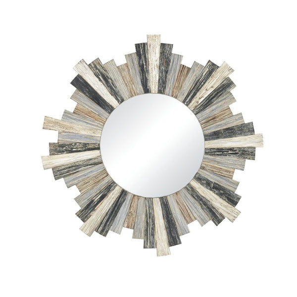 Atlas Chatham Light Wall Mirror - Rustic Coastal Charm with Sunburst Frame in Grey, Blue, and White Tones MI11100-01