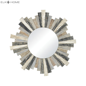 Atlas Chatham Light Wall Mirror - Rustic Coastal Charm with Sunburst Frame in Grey, Blue, and White Tones MI11100-01