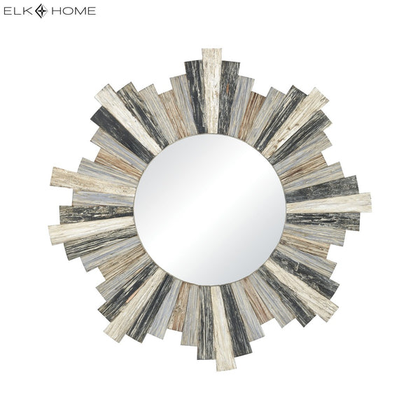 Atlas Chatham Light Wall Mirror - Rustic Coastal Charm with Sunburst Frame in Grey, Blue, and White Tones MI11100-01