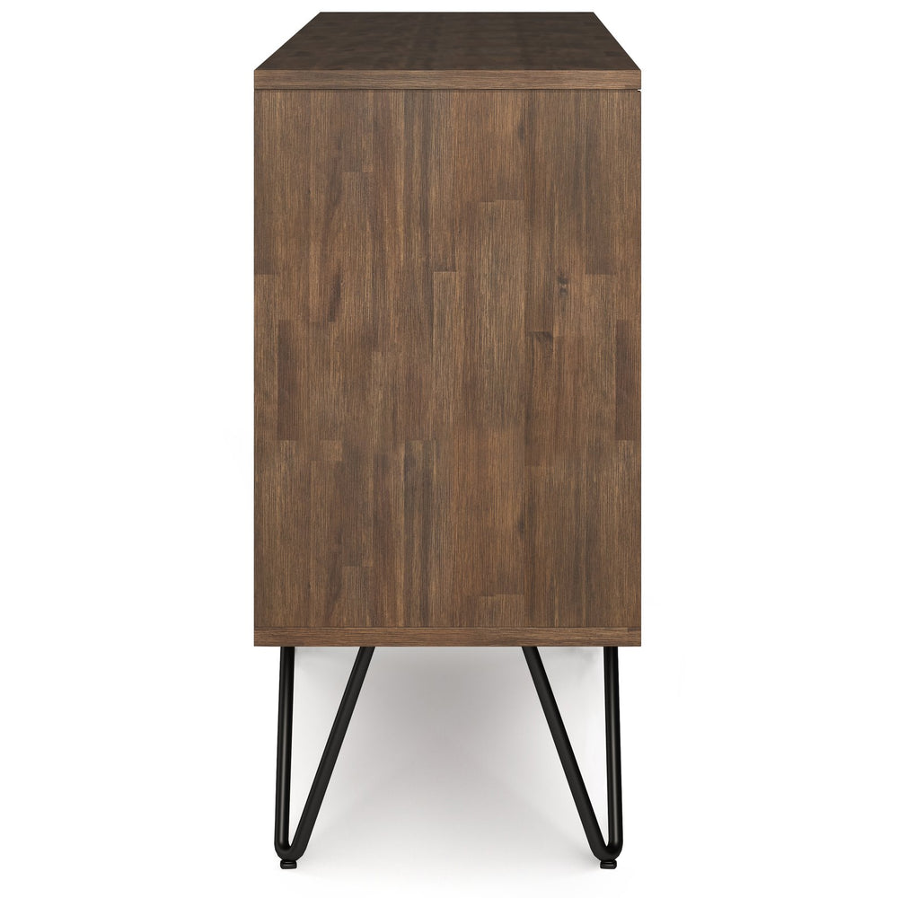 English Elm Chase Rustic Natural Aged Brown Low Bookcase – Solid Acacia Wood, 2 Open Compartments & 2 Drawers B136P160672