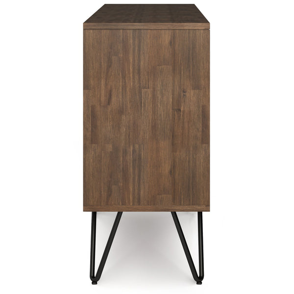 English Elm Chase Rustic Natural Aged Brown Low Bookcase – Solid Acacia Wood, 2 Open Compartments & 2 Drawers B136P160672