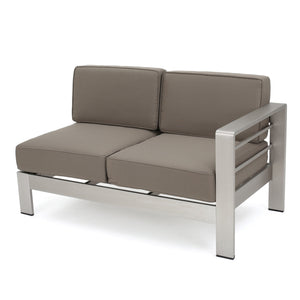 English Elm Cape Coral Modular Outdoor Sectional Aluminum Frame Khaki Cushions Glass Table 57591.00