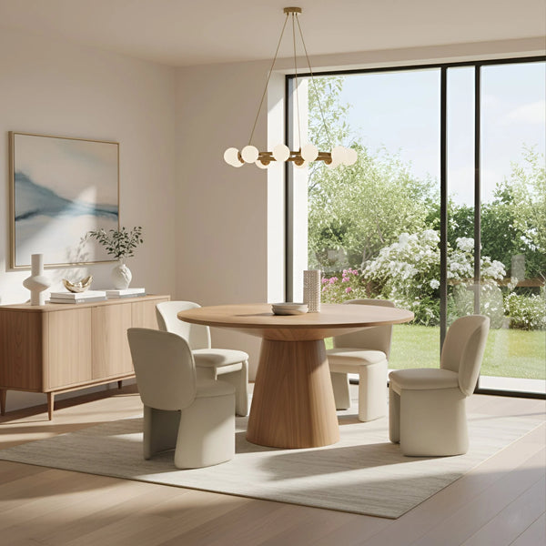 Mia Fully Upholstered Sculptural Dining Chair Curved Back Padded Seat Modern Polyester Fabric