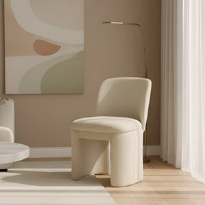 Mia Fully Upholstered Sculptural Dining Chair Curved Back Padded Seat Modern Polyester Fabric