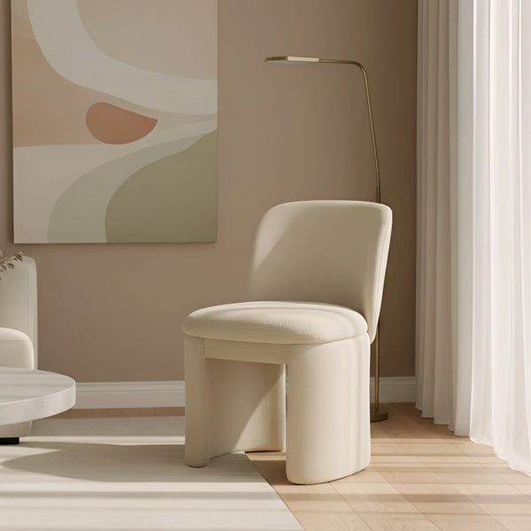 Mia Fully Upholstered Sculptural Dining Chair Curved Back Padded Seat Modern Polyester Fabric