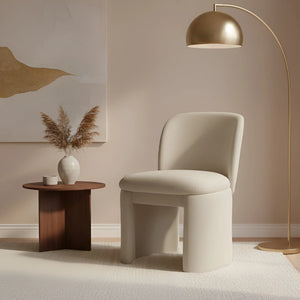Mia Fully Upholstered Sculptural Dining Chair Curved Back Padded Seat Modern Polyester Fabric