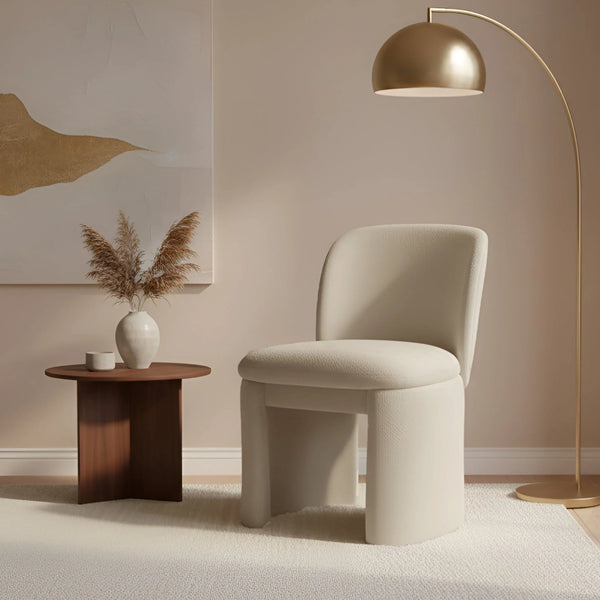 Mia Fully Upholstered Sculptural Dining Chair Curved Back Padded Seat Modern Polyester Fabric