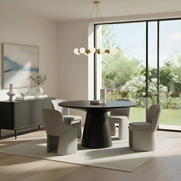 Mia Fully Upholstered Sculptural Dining Chair Curved Back Padded Seat Modern Polyester Fabric