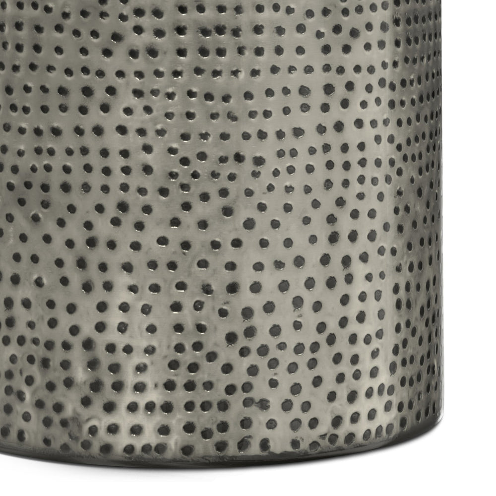 English Elm Corbin Handcrafted Hammered Metal Side Table — 16" Drum Accent Table with Durable Powder Coat Finish Gray B136P158999