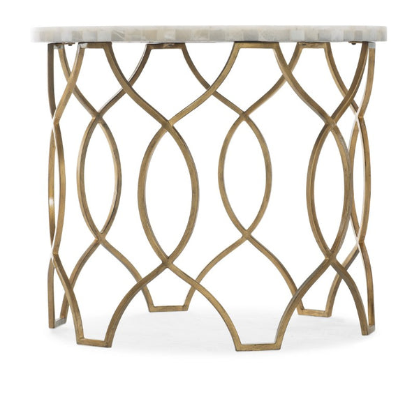 Hooker Furniture Melange Corrina Round Lamp Table With Gold-Leaf Fretwork & White Onyx Parquet Top, 24"H 5952-80116-02