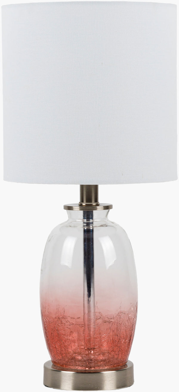 Surya Manitoba Accent Table Lamp - 20" Tall Glass Design With Elegant Linen Shade For Modern Decor Body, Pink,Base, Metallic ,Nickel,Shade, White,Cord, Translucent Glass,Iron,Linen,Polyester Mib-003