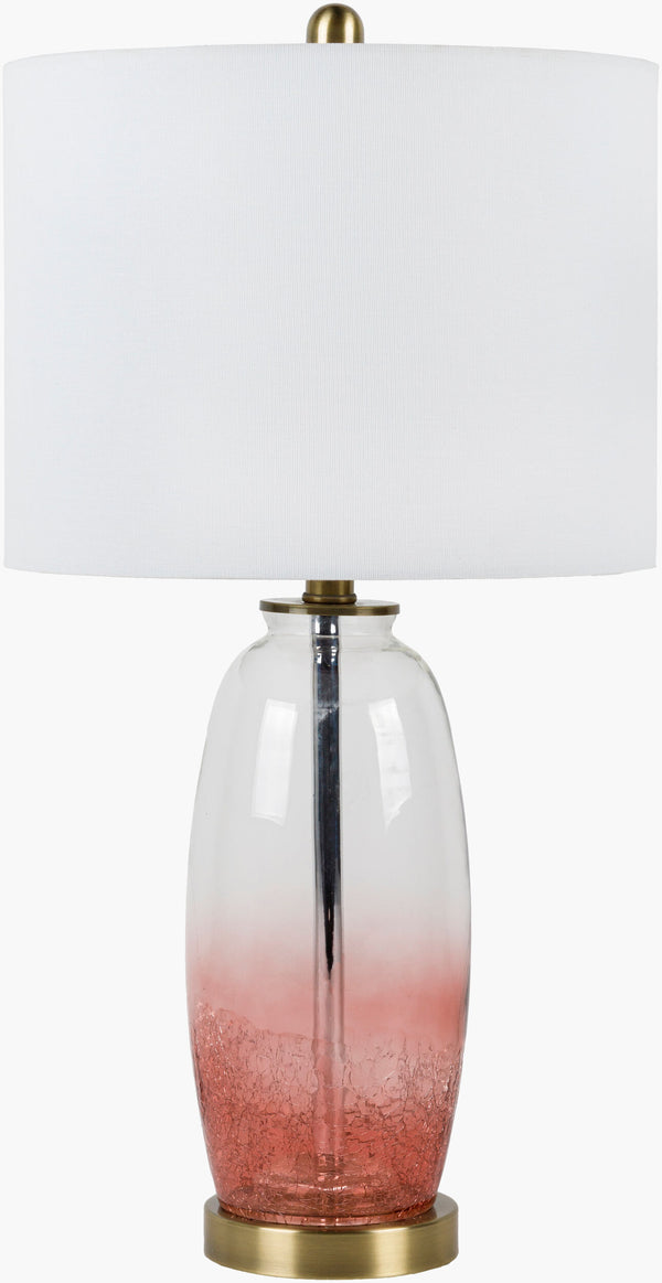 Surya Manitoba Accent Table Lamp - 20" Tall Glass Design With Elegant Linen Shade For Modern Decor Body, Pink,Base, Metallic ,Brass,Shade, White,Finial, Metallic ,Brass,Harp, Metallic ,Brass,Cord, Translucent Glass,Iron,Linen,Polyester,Iron Mib-004