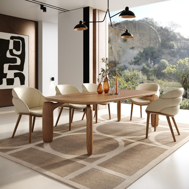 VIG Furniture Michael Mid-Century Walnut Dining Table — Solid Ash Legs, Rounded Rectangular Top, Seats 6, Warm Finish VGCS-DT-22067