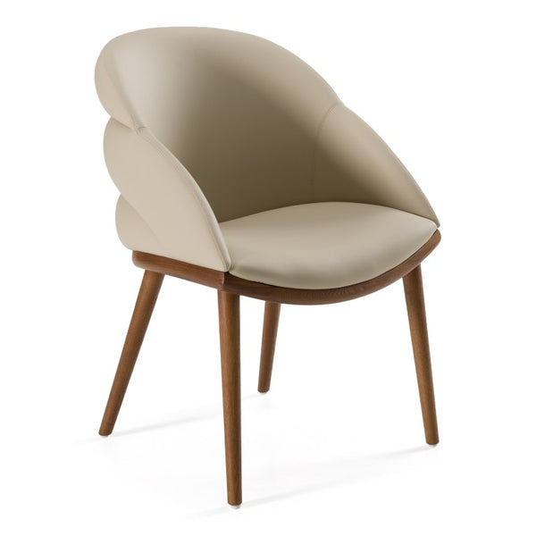 VIG Furniture Michael Beige Vegan Leather Dining Chair With Curved Foam Seat & Walnut Ash Legs, Fully Assembled VGCS-CH-23010-BGE