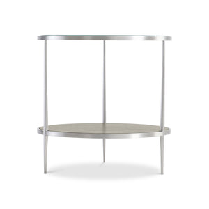 Bernhardt Bernhardt Cornelia Round Side Table With Brushed Stainless Frame, Tempered Glass Top & Wood Shelf - Nebbia Finish 331125