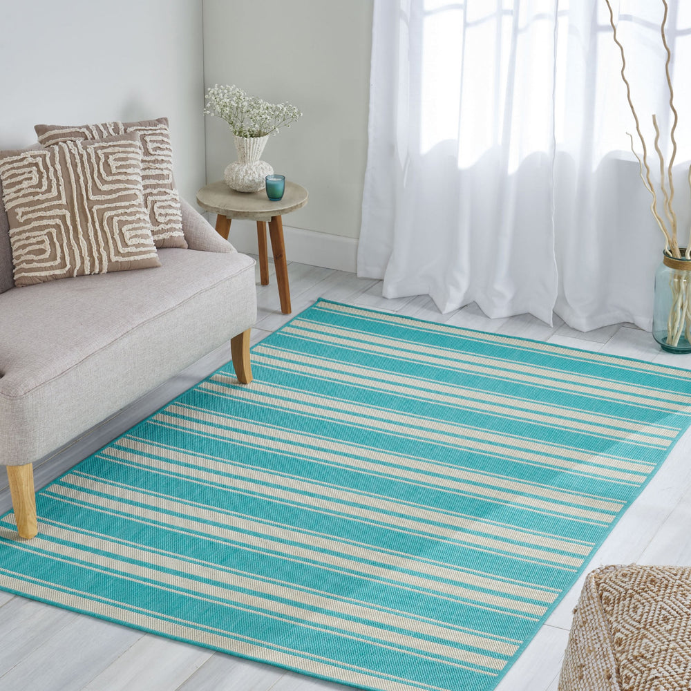English Elm Christopher Knight Home® - 1802G Teal & Ivory Machine-Woven Polypropylene Rug 5'3"x7' | Durable Low-Pile 4mm Accent Floor Covering 68914.00