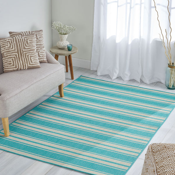 English Elm Christopher Knight Home® - 1802G Teal & Ivory Machine-Woven Polypropylene Rug 5'3"x7' | Durable Low-Pile 4mm Accent Floor Covering 68914.00