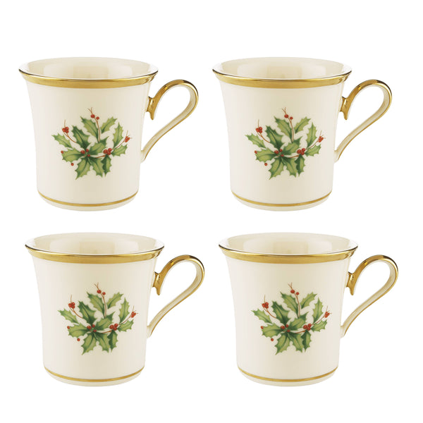 Lenox Holiday Mugs, Set of 4 Red & Green, IVORY PORCELAIN 897081