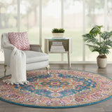 Nourison Passion PSN20 Machine Made Power-loomed Floral Border Indoor Only Bohemian  Rug Teal Multicolor, Teal Multicolor 100% Polypropylene 99446765260