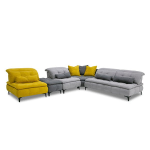 VIG Furniture Mikado Handmade Italian Modular Sectional Sofa In Grey With Yellow Accents, Adjustable Headrests, Ottoman VGFTMIKADO