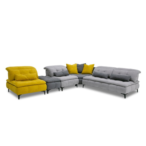 VIG Furniture Mikado Handmade Italian Modular Sectional Sofa In Grey With Yellow Accents, Adjustable Headrests, Ottoman VGFTMIKADO