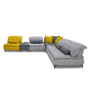VIG Furniture Mikado Handmade Italian Modular Sectional Sofa In Grey With Yellow Accents, Adjustable Headrests, Ottoman VGFTMIKADO
