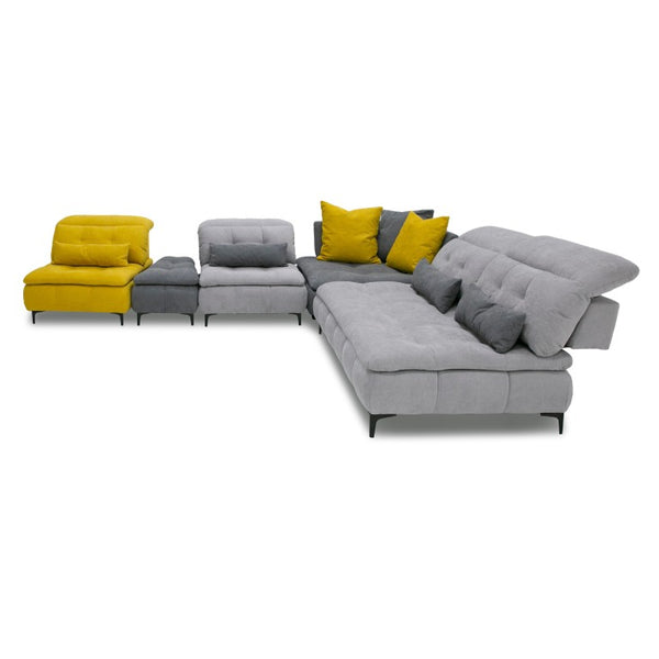 VIG Furniture Mikado Handmade Italian Modular Sectional Sofa In Grey With Yellow Accents, Adjustable Headrests, Ottoman VGFTMIKADO