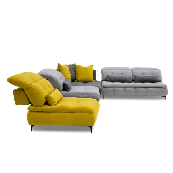 VIG Furniture Mikado Handmade Italian Modular Sectional Sofa In Grey With Yellow Accents, Adjustable Headrests, Ottoman VGFTMIKADO