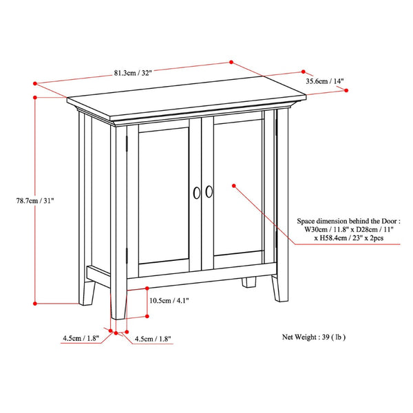 English Elm Redmond Low Storage Cabinet - Handcrafted Solid Wood In Rich Brunette Brown Finish, Elegant Design B136P159525-GIGA