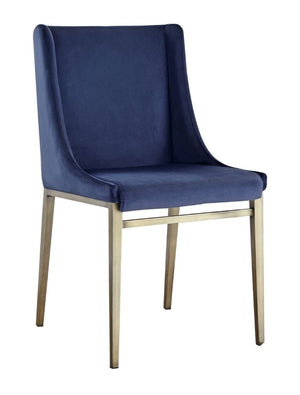 VIG Furniture Mimi Velvet Upholstered Side Chair With Antique Brass Frame, Curved Support & Plush Seating (Set Of 2) Blue Dining Chair VGGAGA-6544CH-BLU-DC