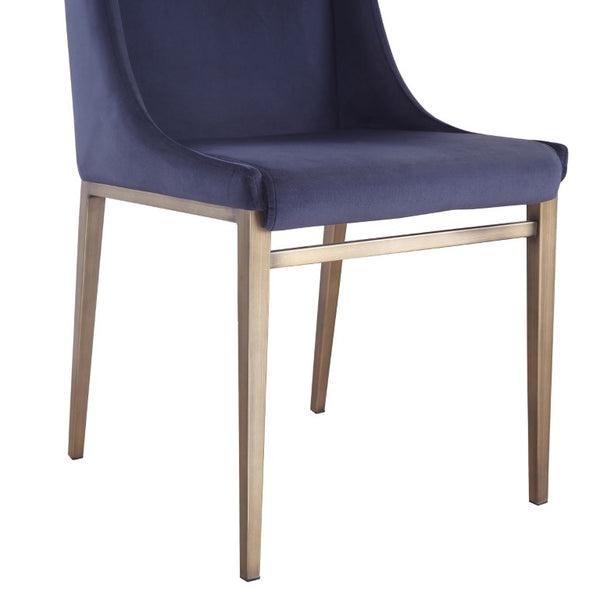 VIG Furniture Mimi Velvet Upholstered Side Chair With Antique Brass Frame, Curved Support & Plush Seating (Set Of 2) Blue Dining Chair VGGAGA-6544CH-BLU-DC