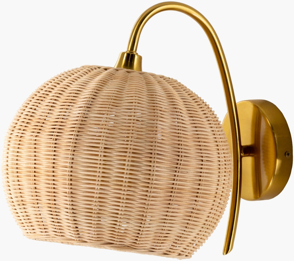 Livabliss Mina Rattan and Metal Wall Sconce Bohemian Coastal Light with Open Weave Texture MIN-001