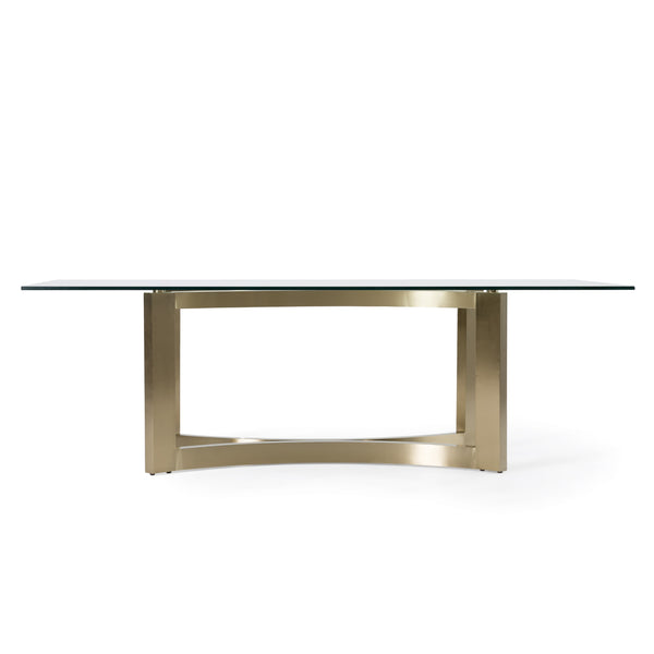 Vig Furniture Modrest Mingus - Elegant Glass Top Dining Table With Sculptural Brushed Brass Base For Modern Homes Brass  Vgvc-t23966
