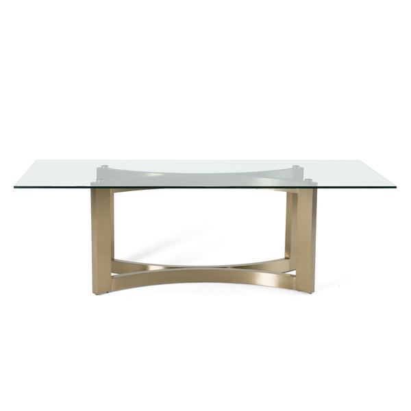 Vig Furniture Modrest Mingus - Elegant Glass Top Dining Table With Sculptural Brushed Brass Base For Modern Homes Brass  Vgvc-t23966